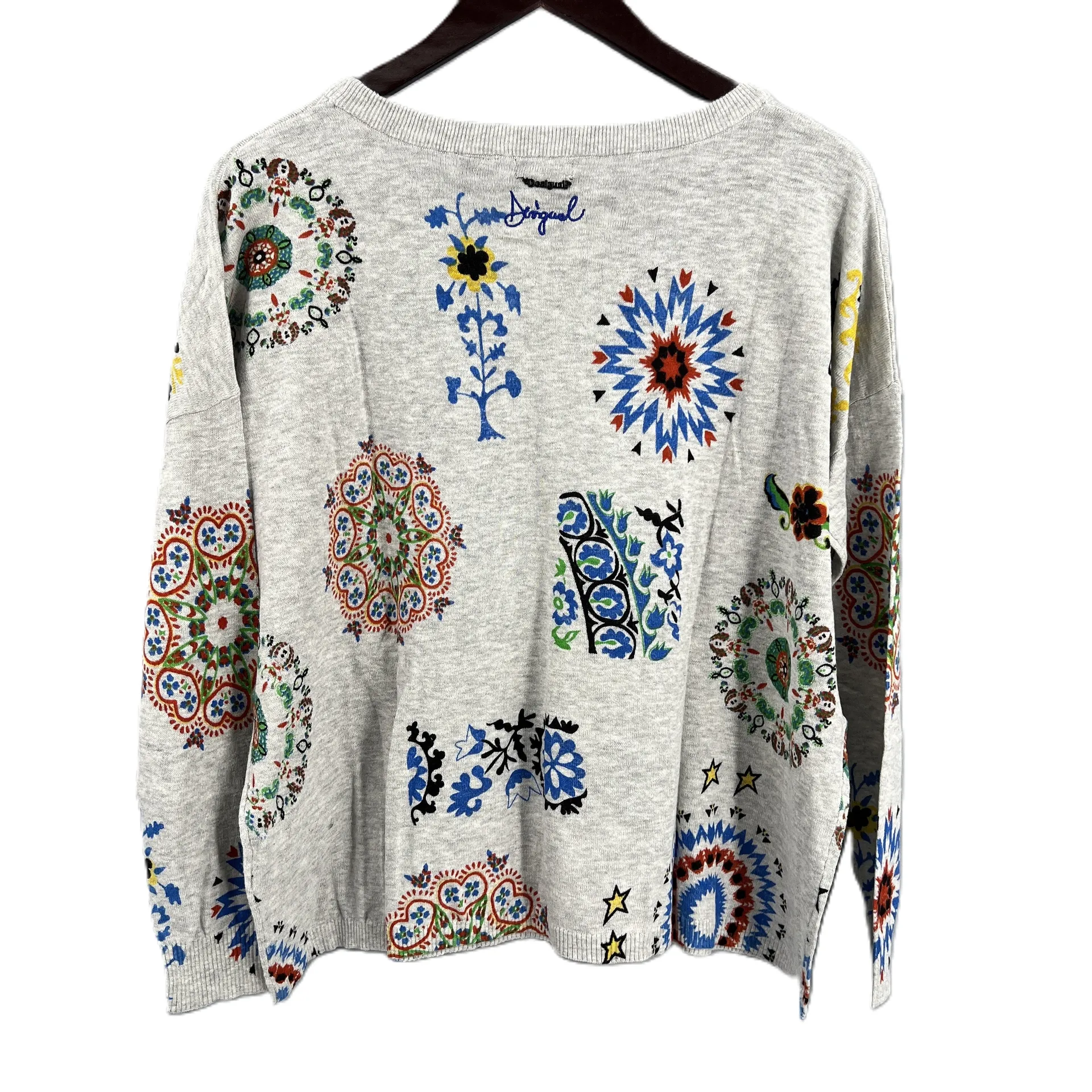 Desigual Gray Sweater Multicolor Graphic Crew‎ Neck Oversized Women US XS New - Image 2