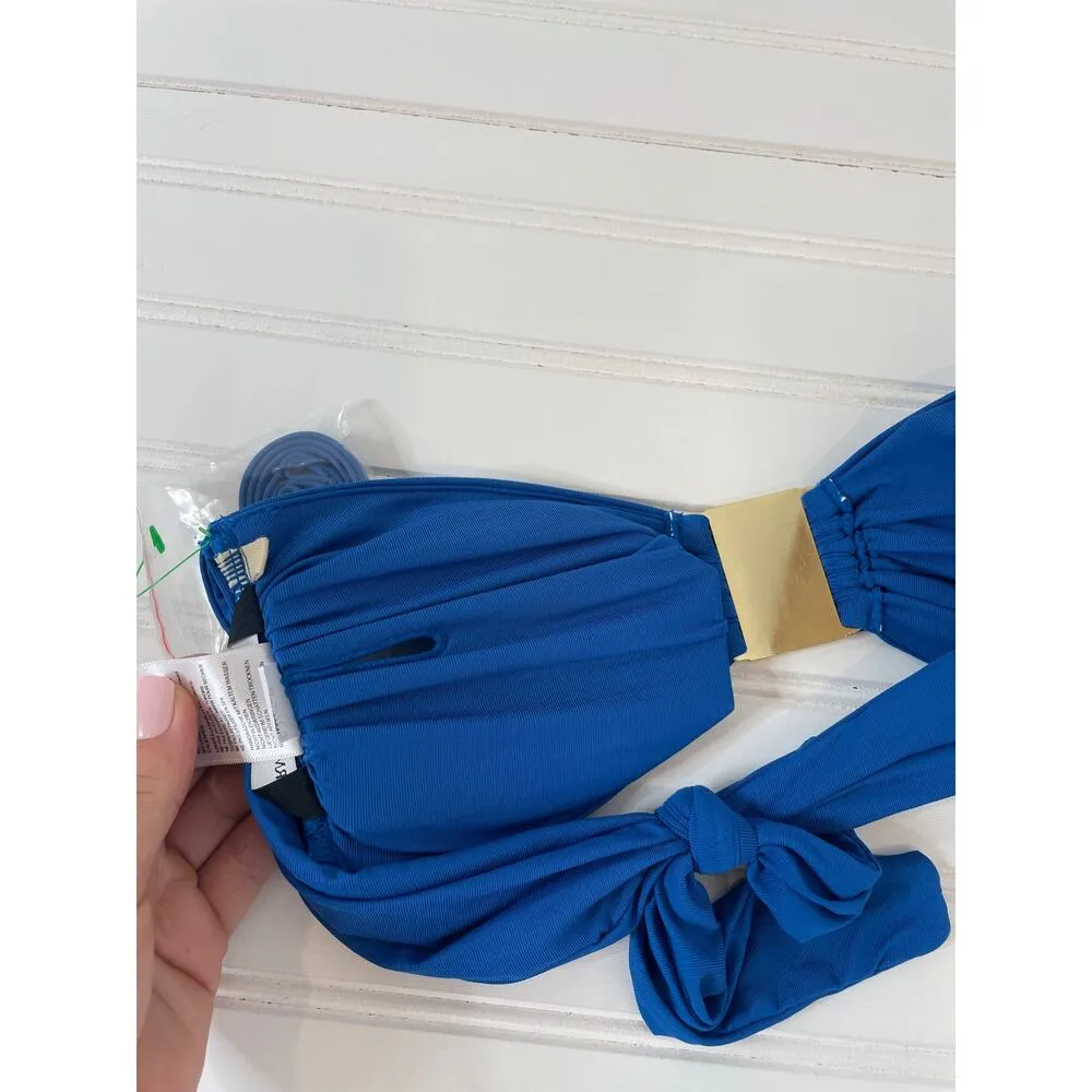 NWOT Carmen Marc Valvo Two Piece Bathing Suit Blue Bandeau Top & Bottom Sz XS/S - Image 5