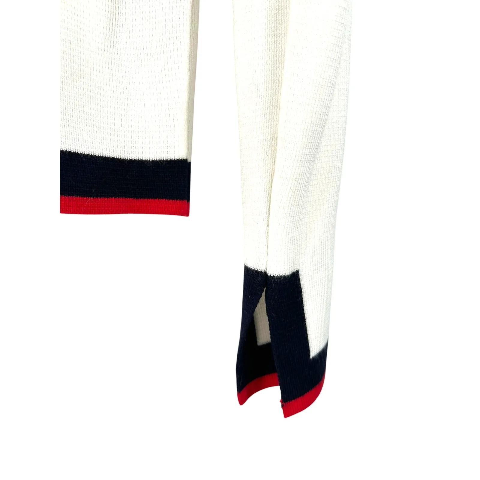ZARA S Knit Pearl Cardigan V White Stripe-Trim Red Blue Sweater Cropped Classic - Image 7