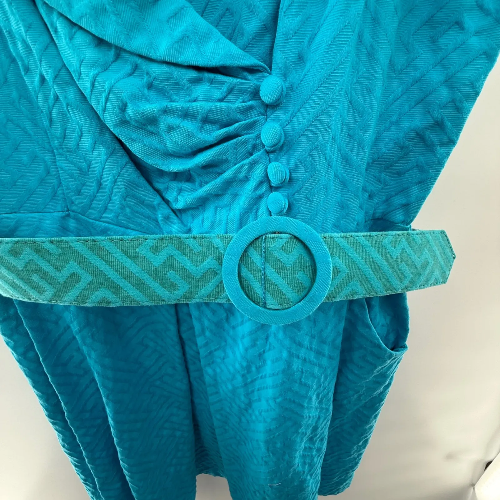 Y2K Danny & Nicole Women's 16 Turquoise Belted Dress 60s Mod‎ Retro Vintage - Image 4