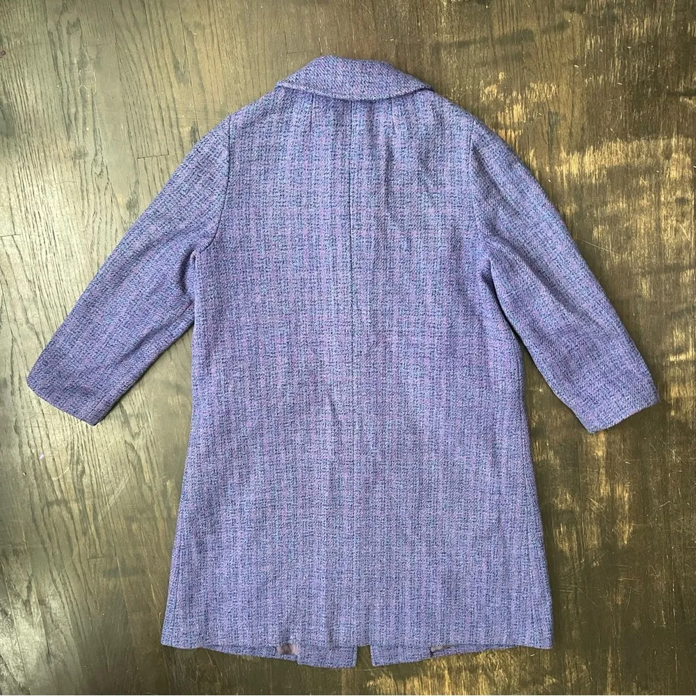 50’s Era Original Vintage Harris Tweed Hand Woven Wool Tweed Overcoat Womens M/L Purple Size M - Image 2