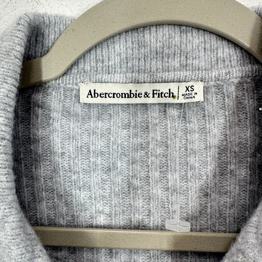 Abercrombie Fitch Womens Grey Ribbed Short Sleeve Button Up Collared Sweater XS - Image 4