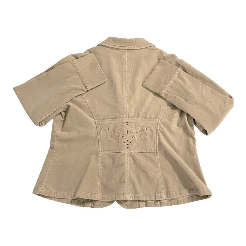 Vtg Venezia Tan Corduroy Jacket Women’s Size Embroidered Pockets & Back Detail - Image 3