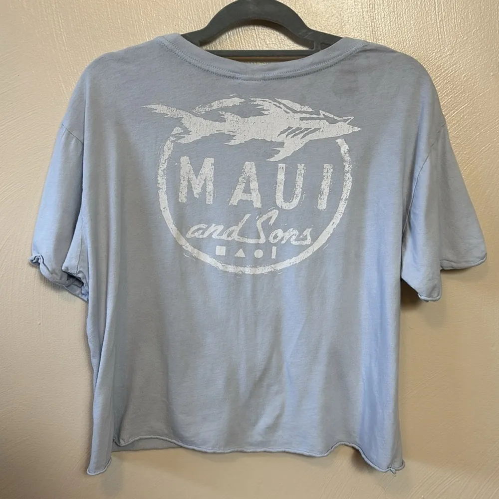 Maui and Sons Womens Crop T Shirt Logo Blue White Surf Summer Graphic Size Large - Image 4