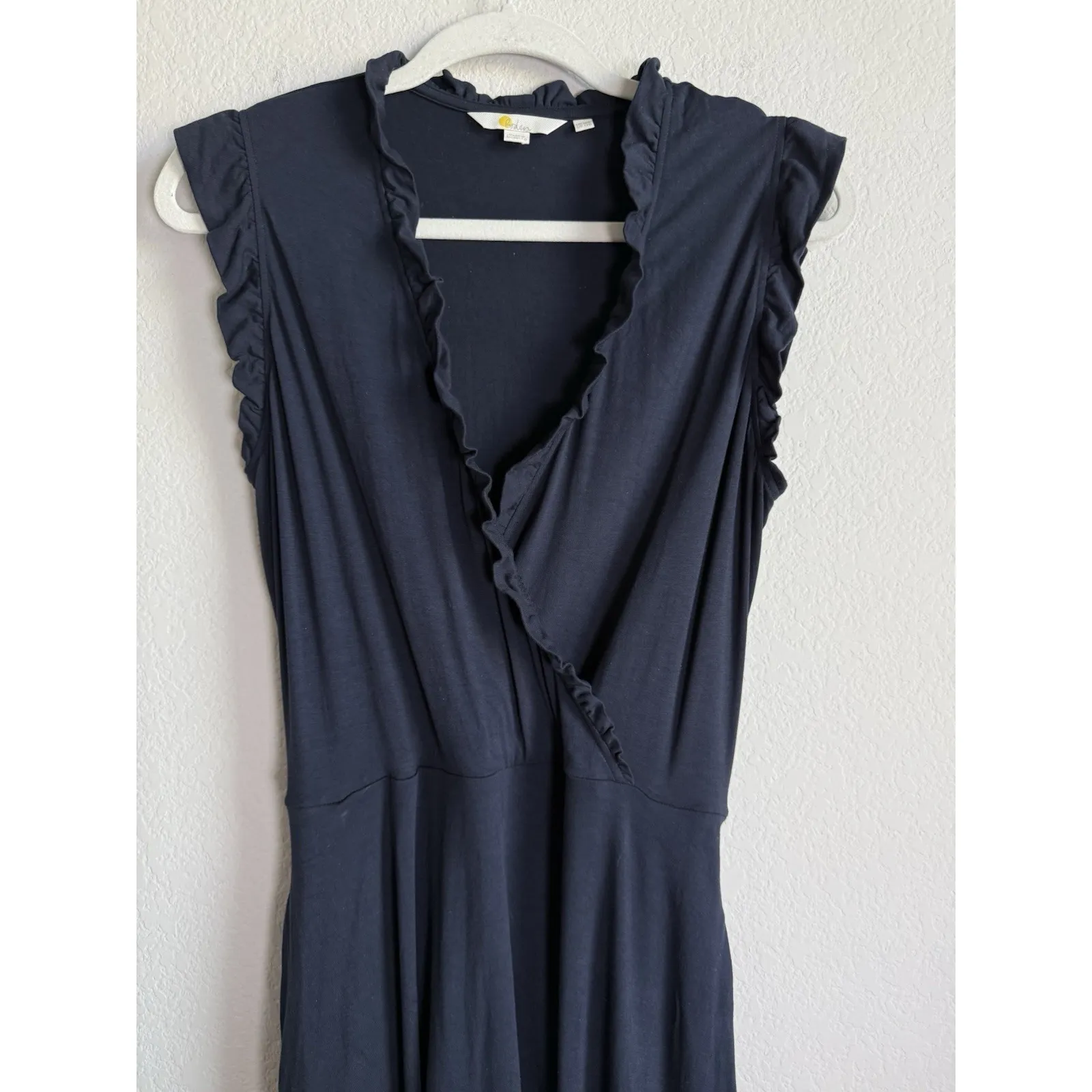 Boden Women's Sheath Ruffle Fixed Wrap Jersey Dress Navy Size 12 Casual Pockets Blue - Image 8