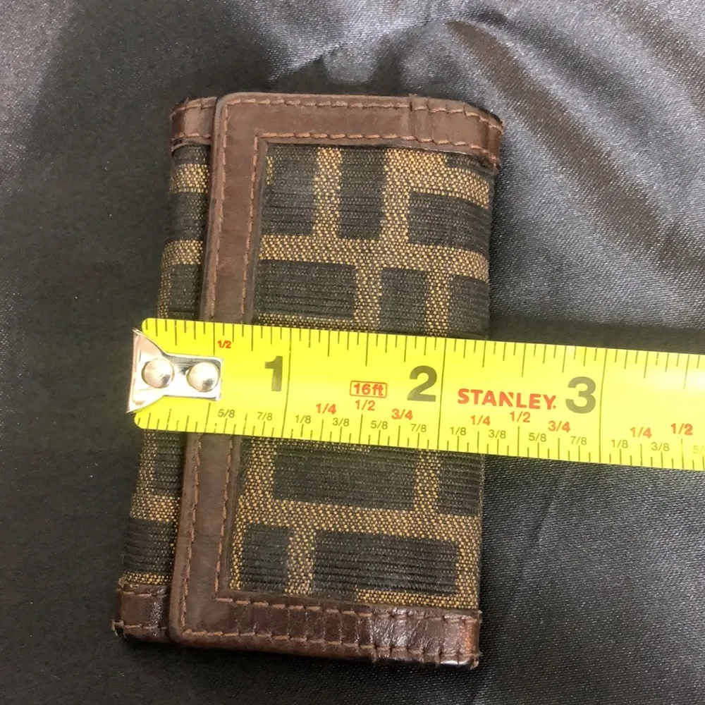 FENDI Zucca Tan Navy Canvas and Brown Leather Trim Snap Close Trifold Key Case - Image 12