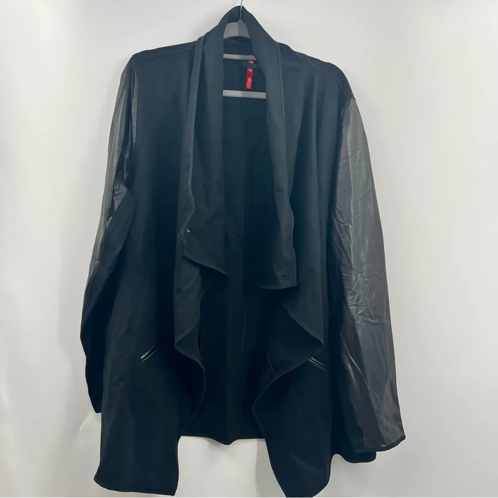 Spanx Drape Front Jacket Very Black plus size 3X NWT faux leather ponte stretch - Image 6