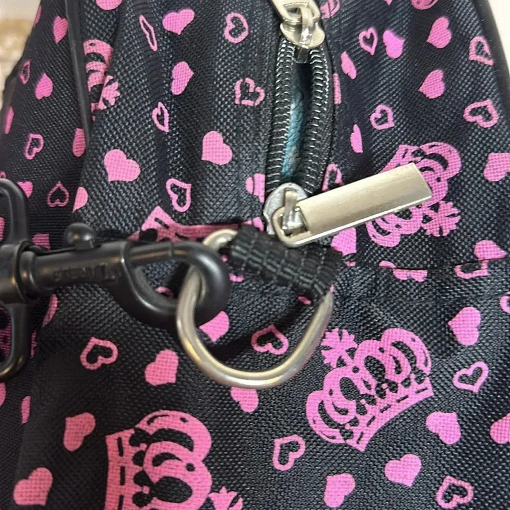 J Gorden Black Pink Rhinestone Crown Double Handle Travel Overnight Carry On Bag Purple - Image 9