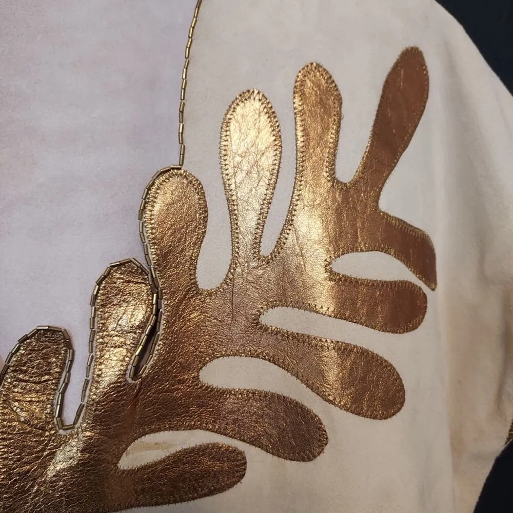 Vintage Ultra Suede Beaded Leather Metallic Patchwork V - Image 9