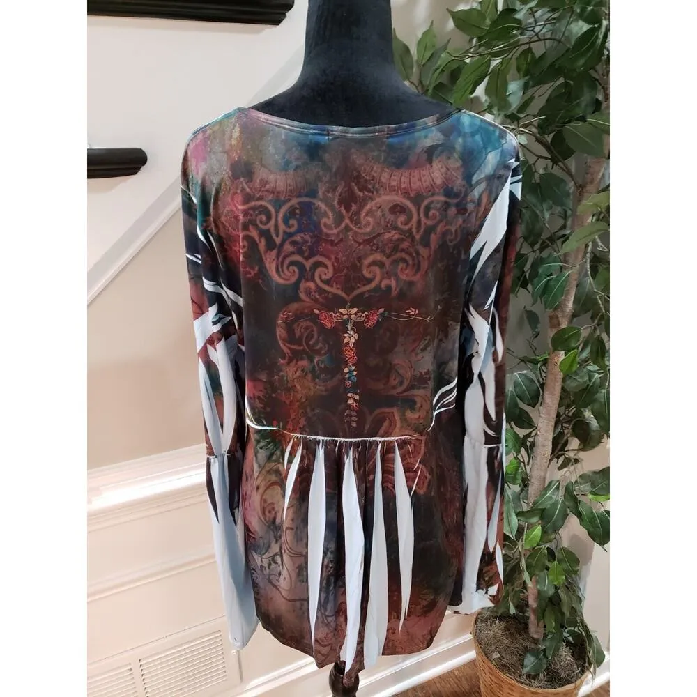 NY Collection Women's Multicolor Polyester Scoop Neck Long Sleeve Top Blouse 1X - Image 7