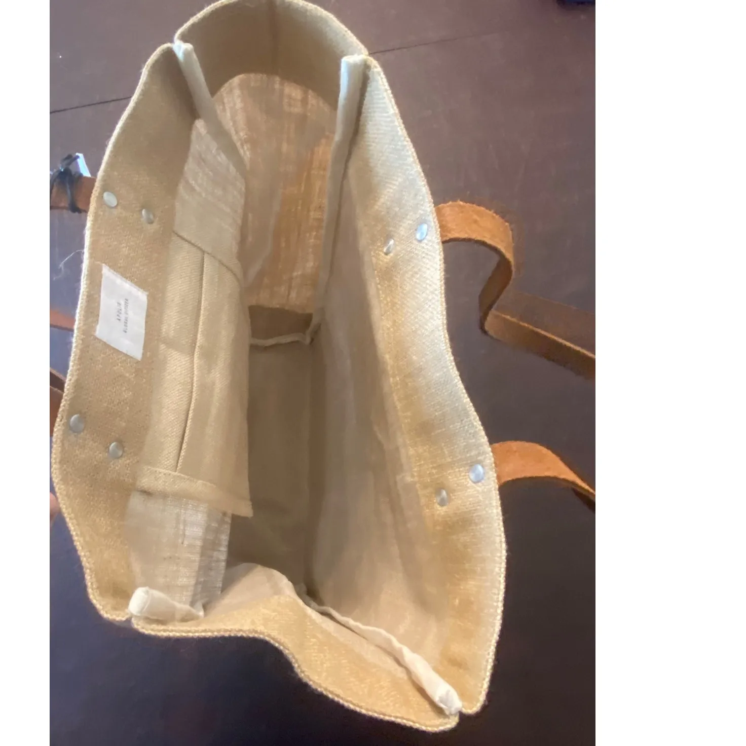 Apolis Global Citizen Market Bag Designed for Discovery Jute Tote Leather Straps Brown - Image 4