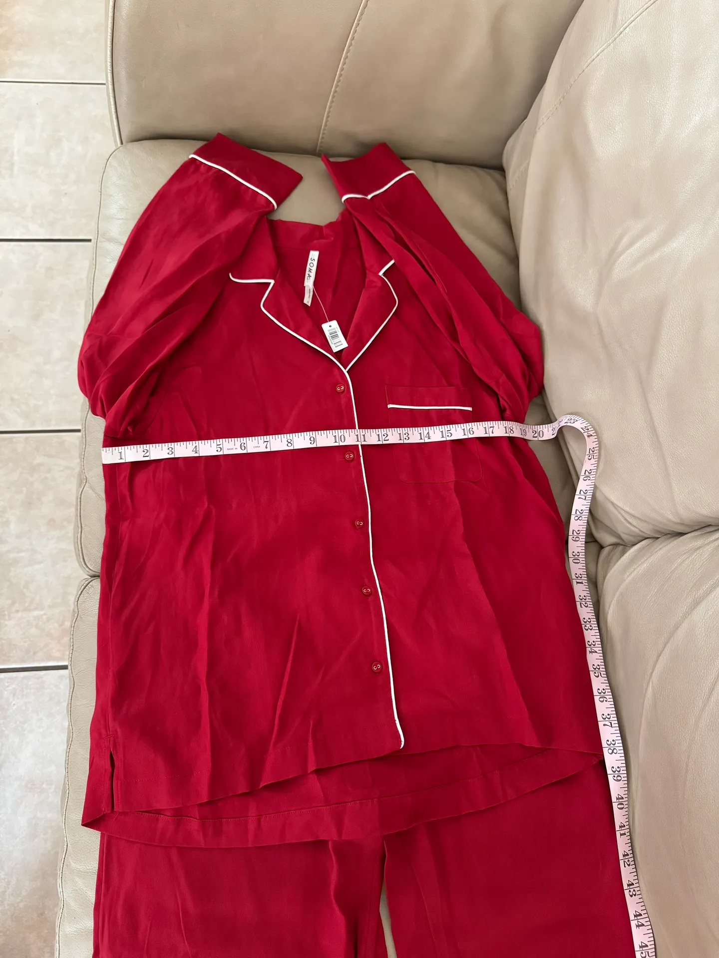 WOVEN Long-Sleeve Notch Collar Top and Pants Set. MSRP $138 - Image 10