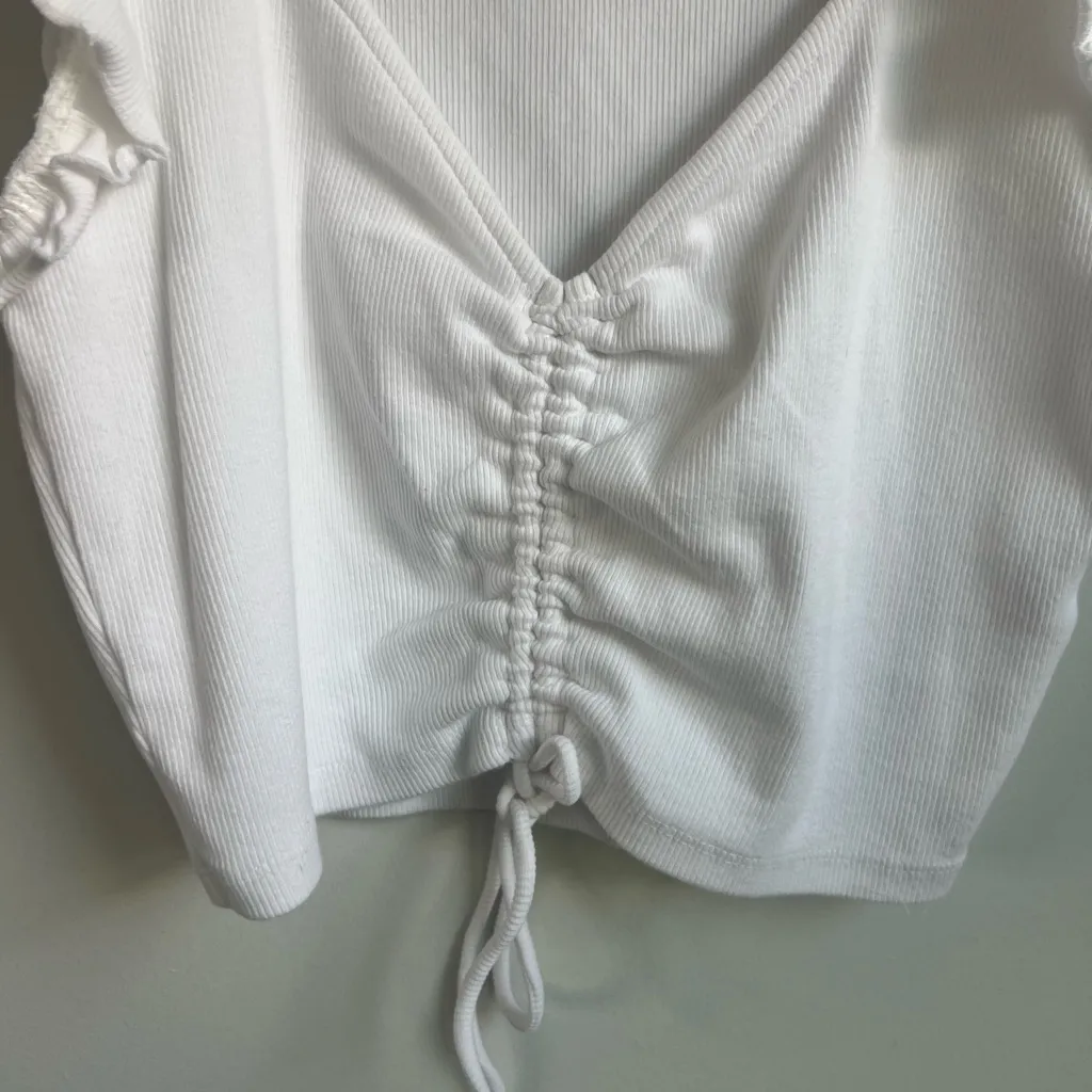 ZARA  White Ruffled‎ Crop Blouse with Tie Front - Image 2