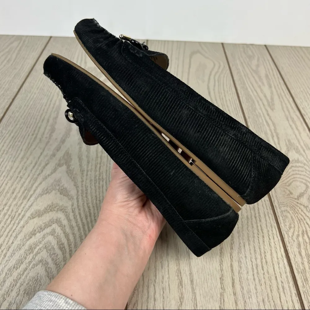 Jack Rogers Millie Bow Moccasin Flats 9B Black Corduroy Suede $128 in box - Image 5