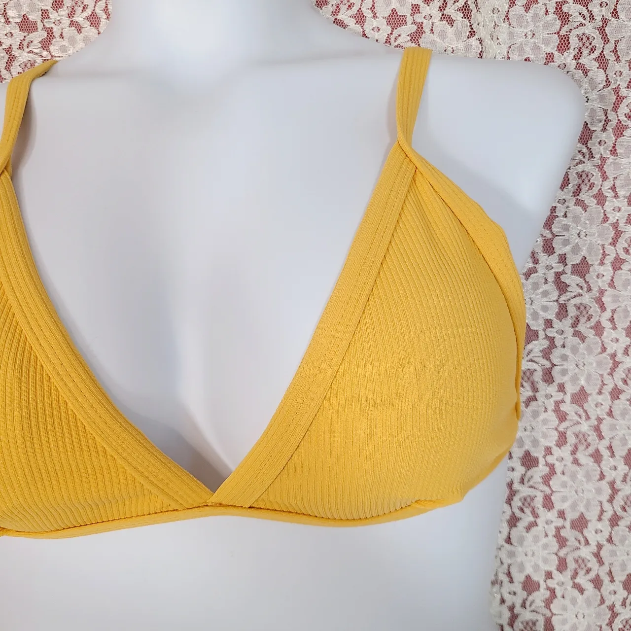 Yira  Nwt mustard yellow ribbed triangle bikini Large  - Image 5