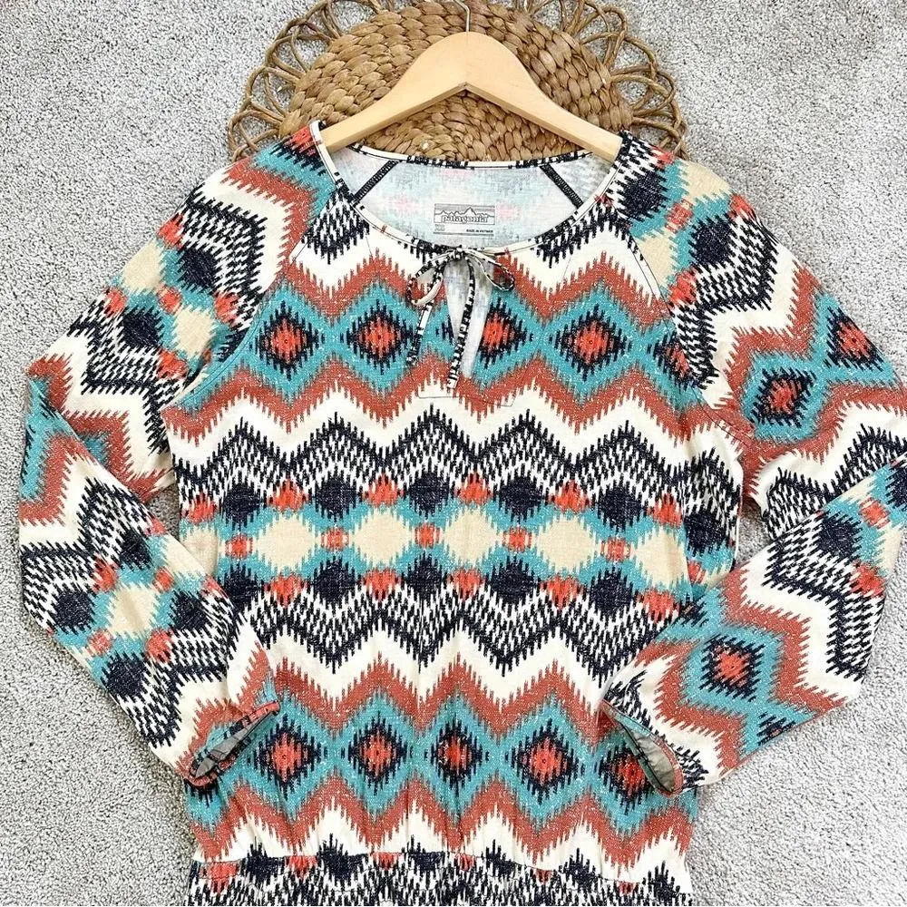 Patagonia Kamala Drop Waist Tunic Top Long Sleeve Timber Twist Texture Size XS - Image 3