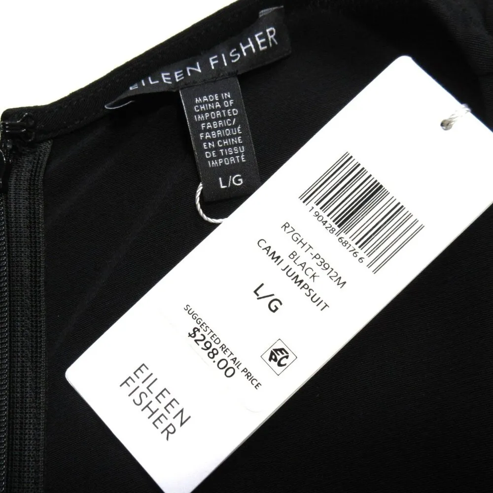 NWT Eileen Fisher Cami Jumpsuit in Black Viscose Crepe Camisole Tank Jumper L - Image 4