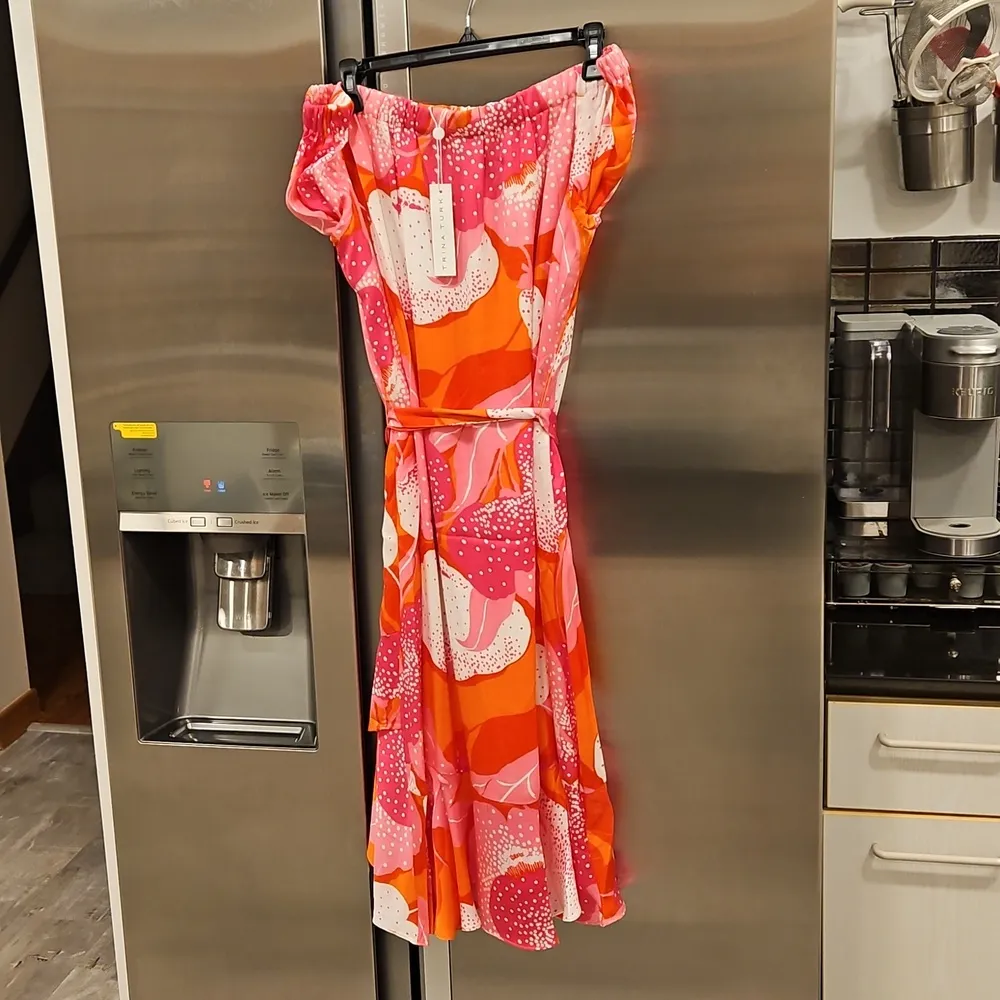 💕TRINA TURK💕 Marilla Off-The-Shoulder Dress ~ Abstract Floral Print Large NWT - Image 6