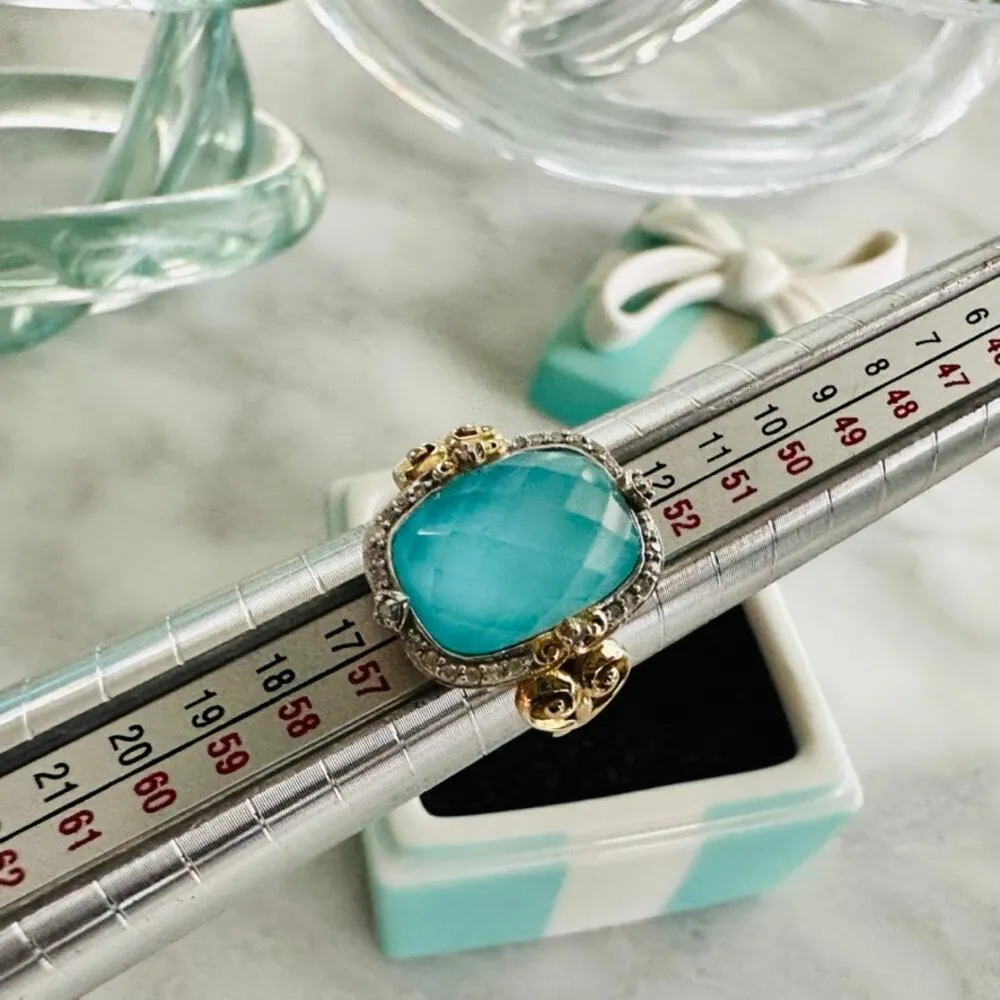 14k Gold Faceted Aqua Quartz & Diamond Size 7 Fine Jewelry Fashion Engage Gift - Image 4