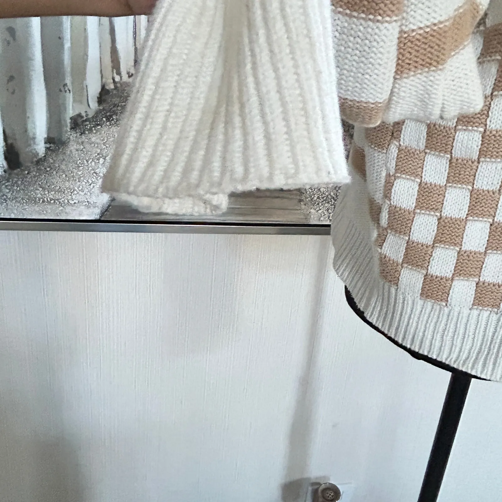 Sincerely Jules Womens Brown Cream Checkered Stripped Button Down Cardigan - Image 8