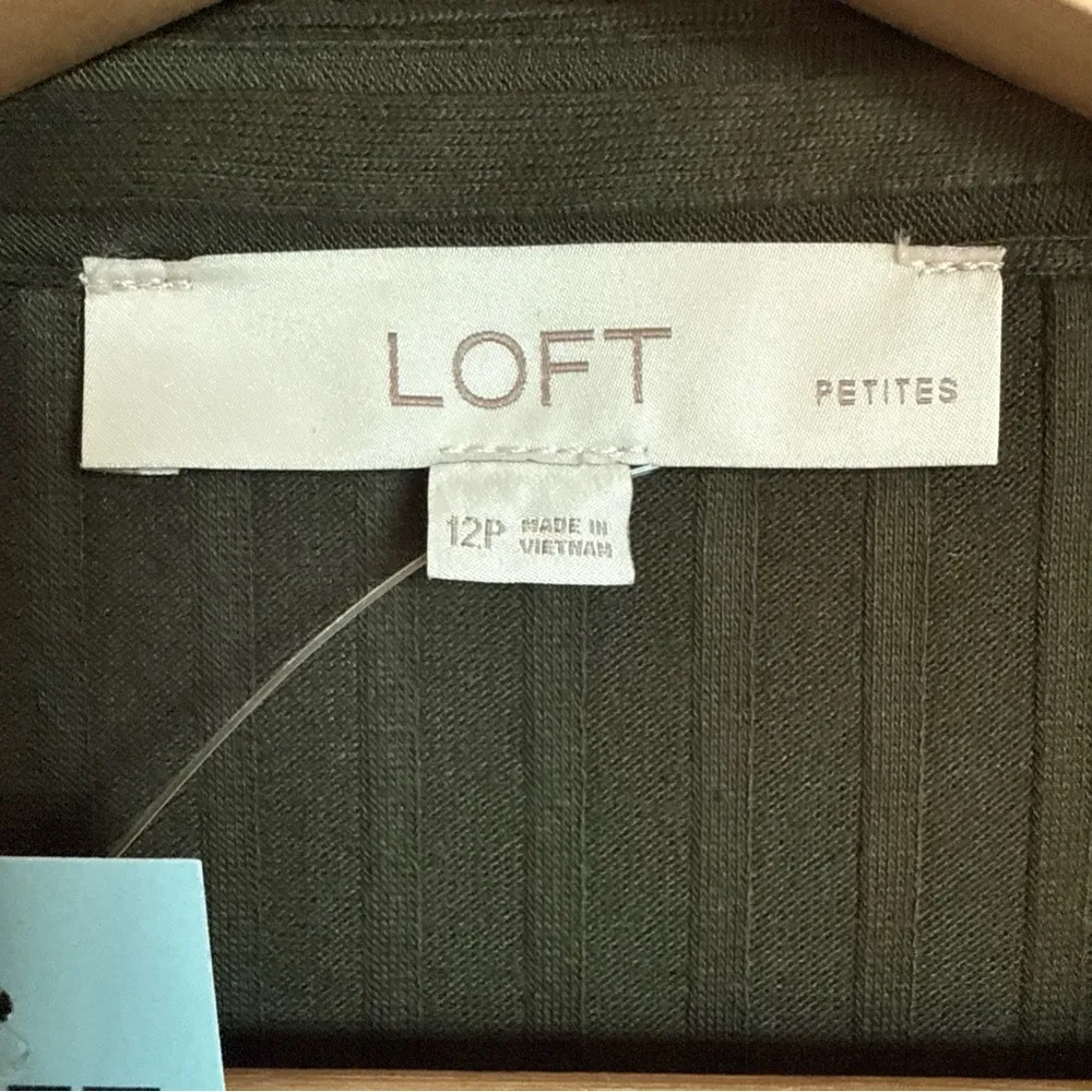 Loft Women’s Ribbed Mini Shirt Dress Green Size 12P NWT $42 - Image 5