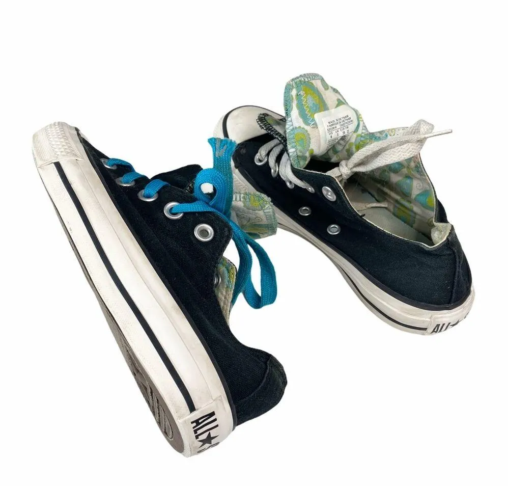 Converse ™️✪ Chuck Ox Double Tongue Sneakers ✪ Paisley Print Lining ✪ Black Teal - Image 10