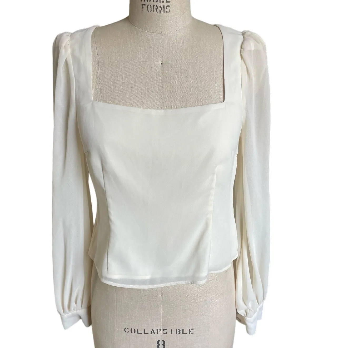 LPA Long Sleeve Square Neck Blouse Top Off White Size Medium - Image 3