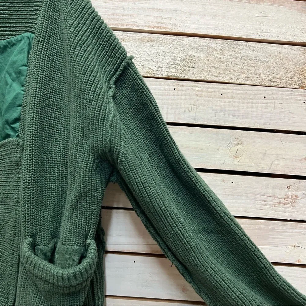 Vintage Forest Green Knit Cardigan Quilted Elbow Patches Academic Prep Size L Size L - Image 4