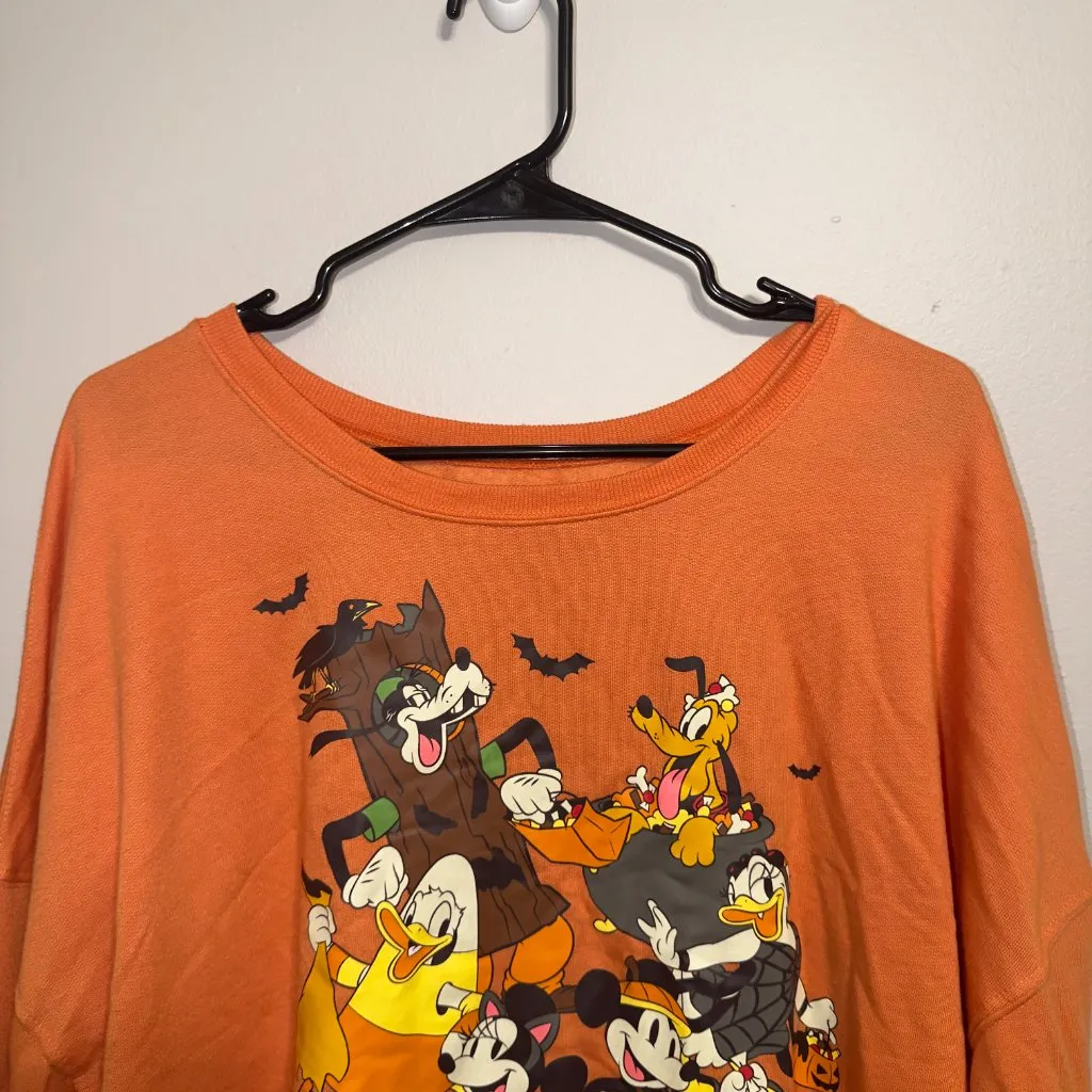 Disney Halloween Sweatshirt Women’s XXL Mickey Friends Orange Graphic - Image 2