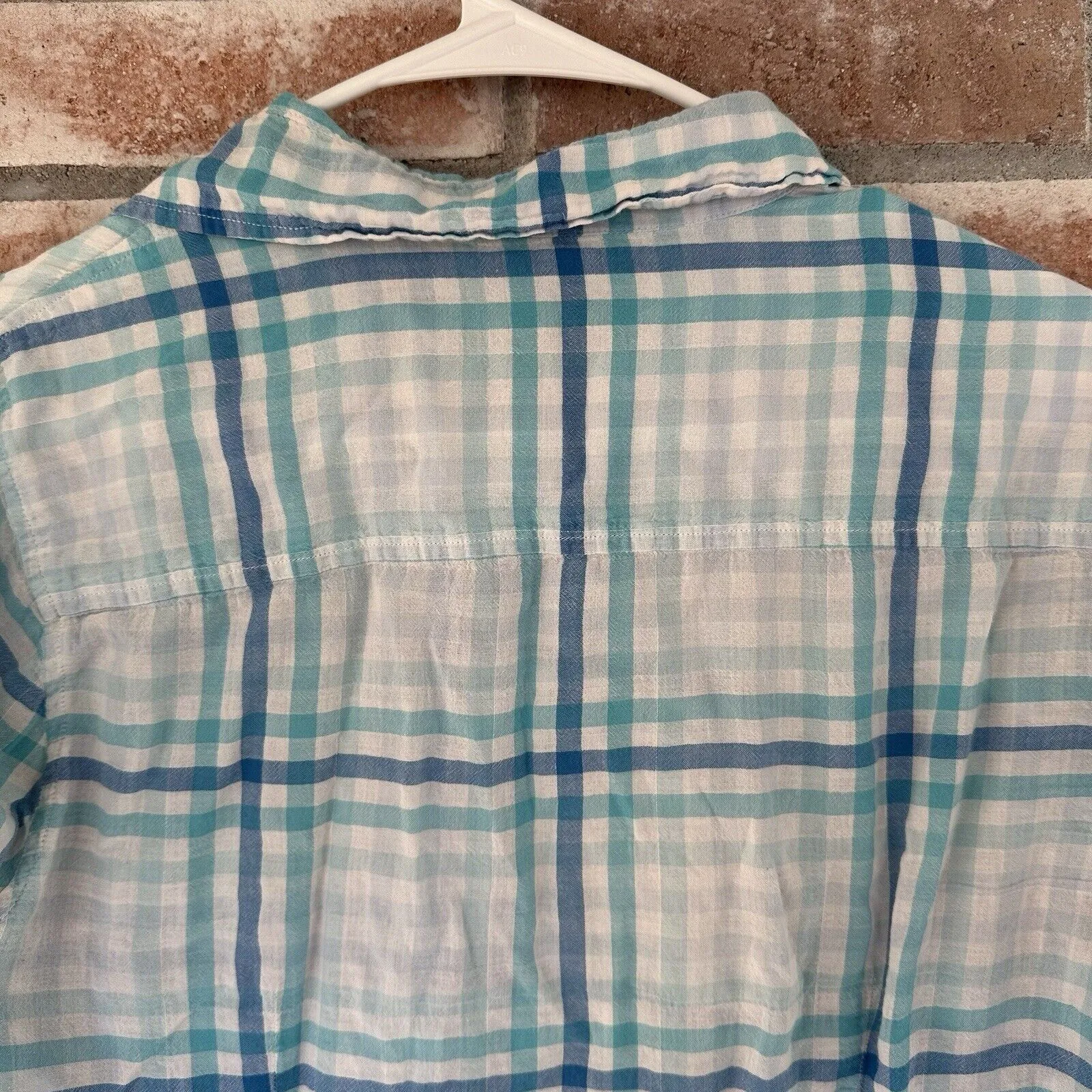 J. McLaughlin Button Down Plaid Shirt Long Sleeve Blue Size 8 - Image 7