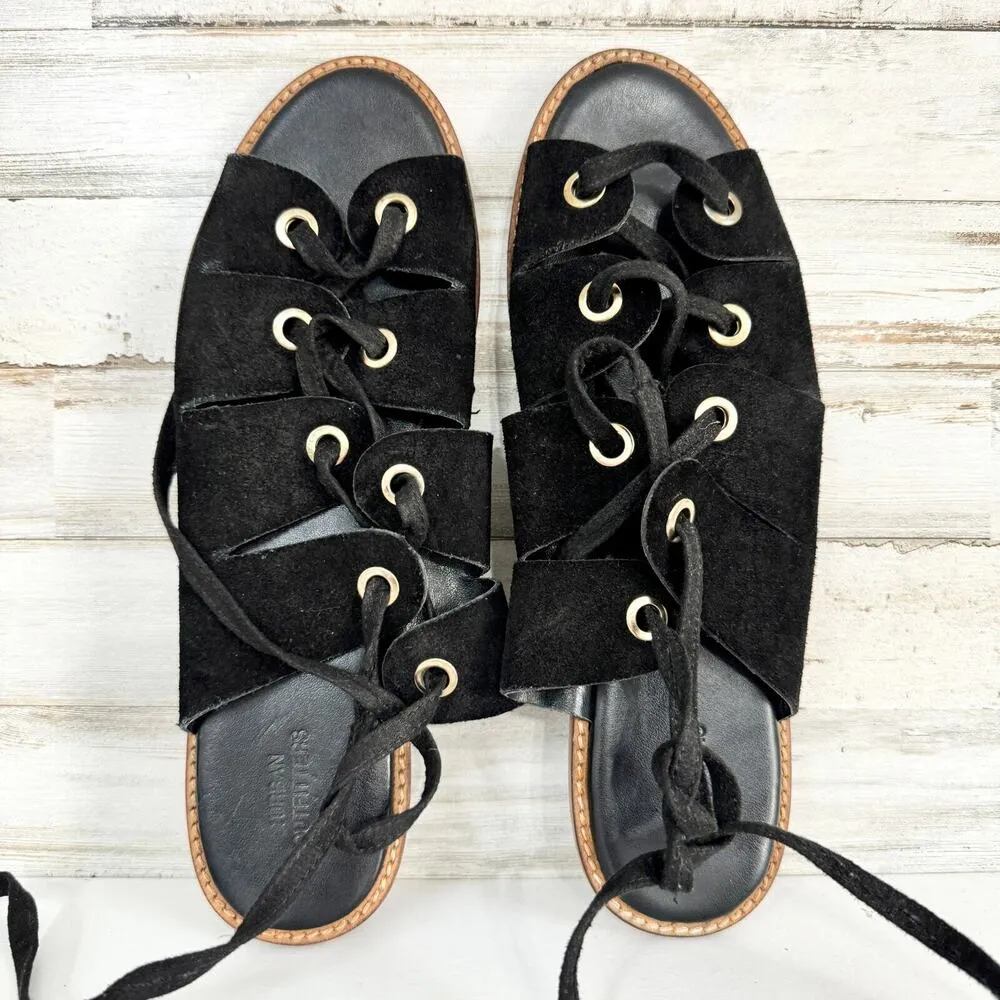 URBAN OUTFITTERS Sandals Women Size 9-9.5 Black Bonnie Sued Laced Rivet Boho - Image 2