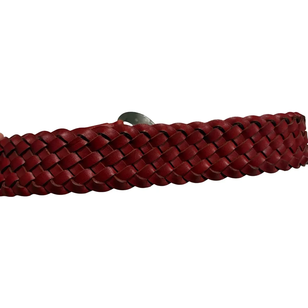 Vintage Braided Southwestern Wide Leather Belt with Silver Buckle, Sz M Red - Image 4