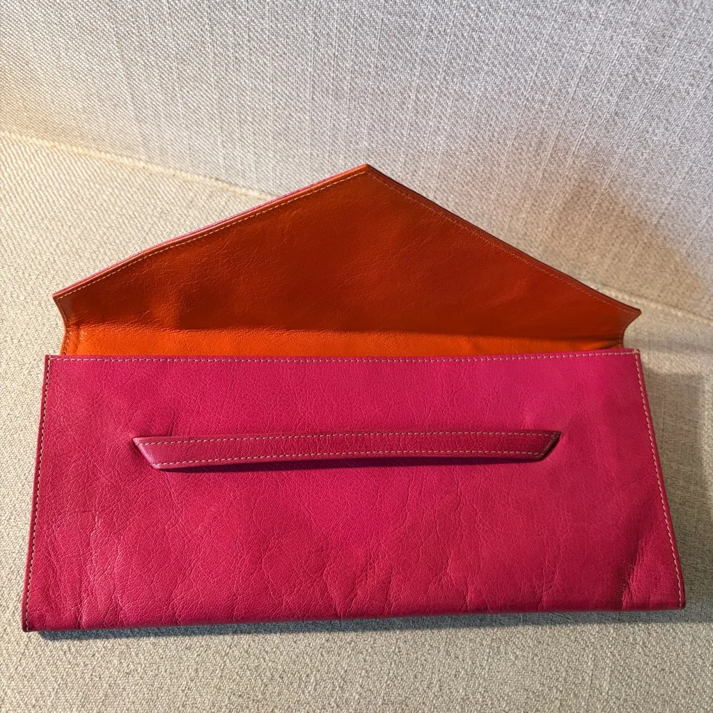 Tusk Pink Leather Envelope Clutch with Contrast Stitching - Image 8