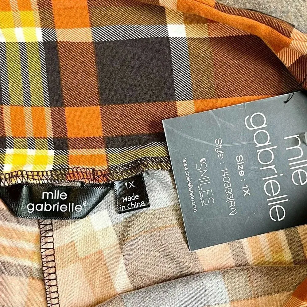 NWT Mlle Gabrielle Women’s Fall Plaid Pull-on Leggings 1X - Image 6