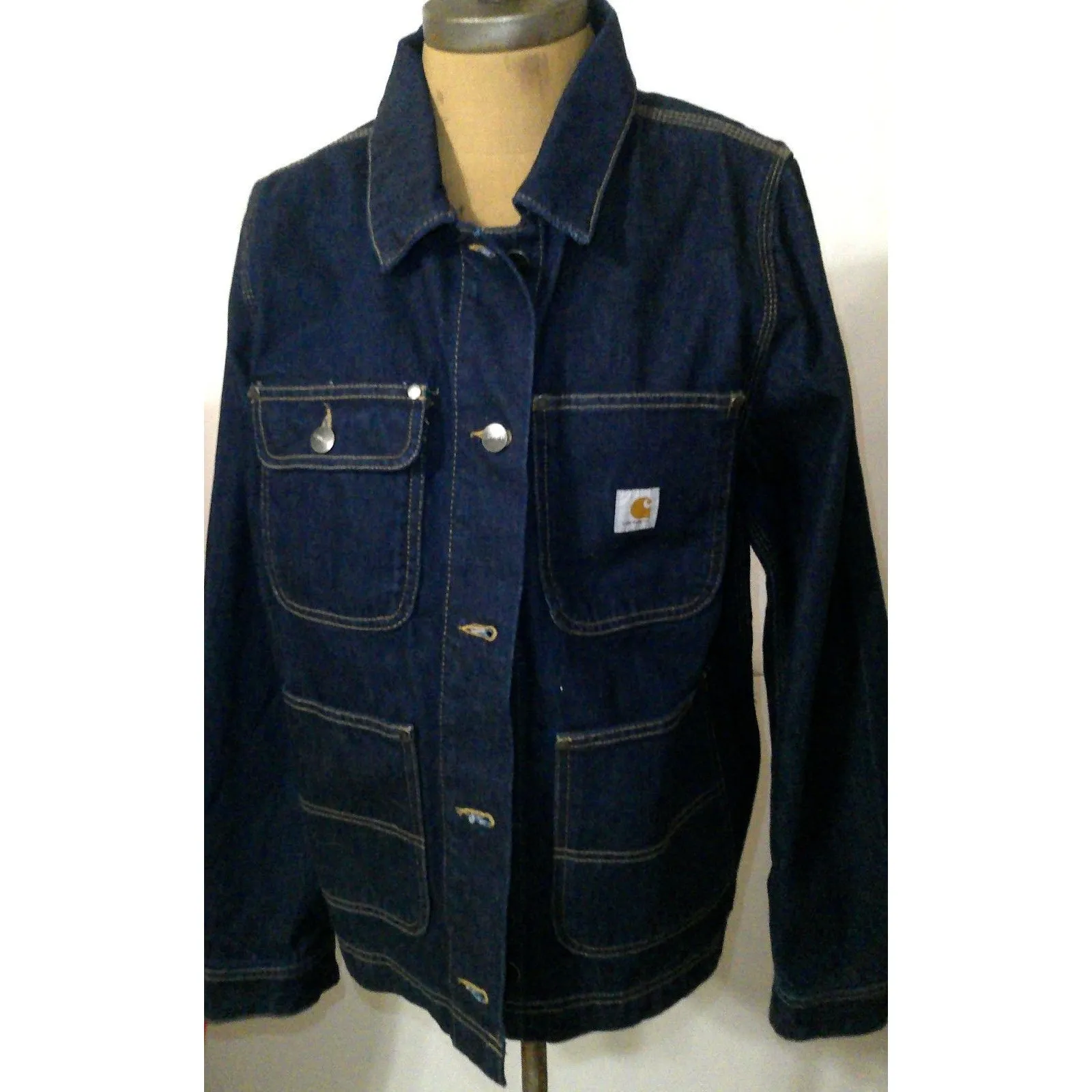Carhartt NWOT Womens New M Denim Chore Coat Jacket Jean Blue Pockets Logo Relax - Image 4