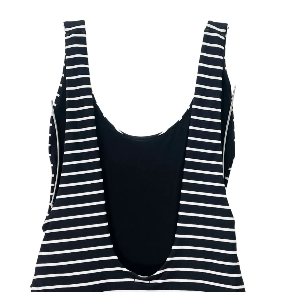Aerie Super Scoop One Piece Swimsuit Size Large Black White Stripe Hi Cut Cheeky - Image 8