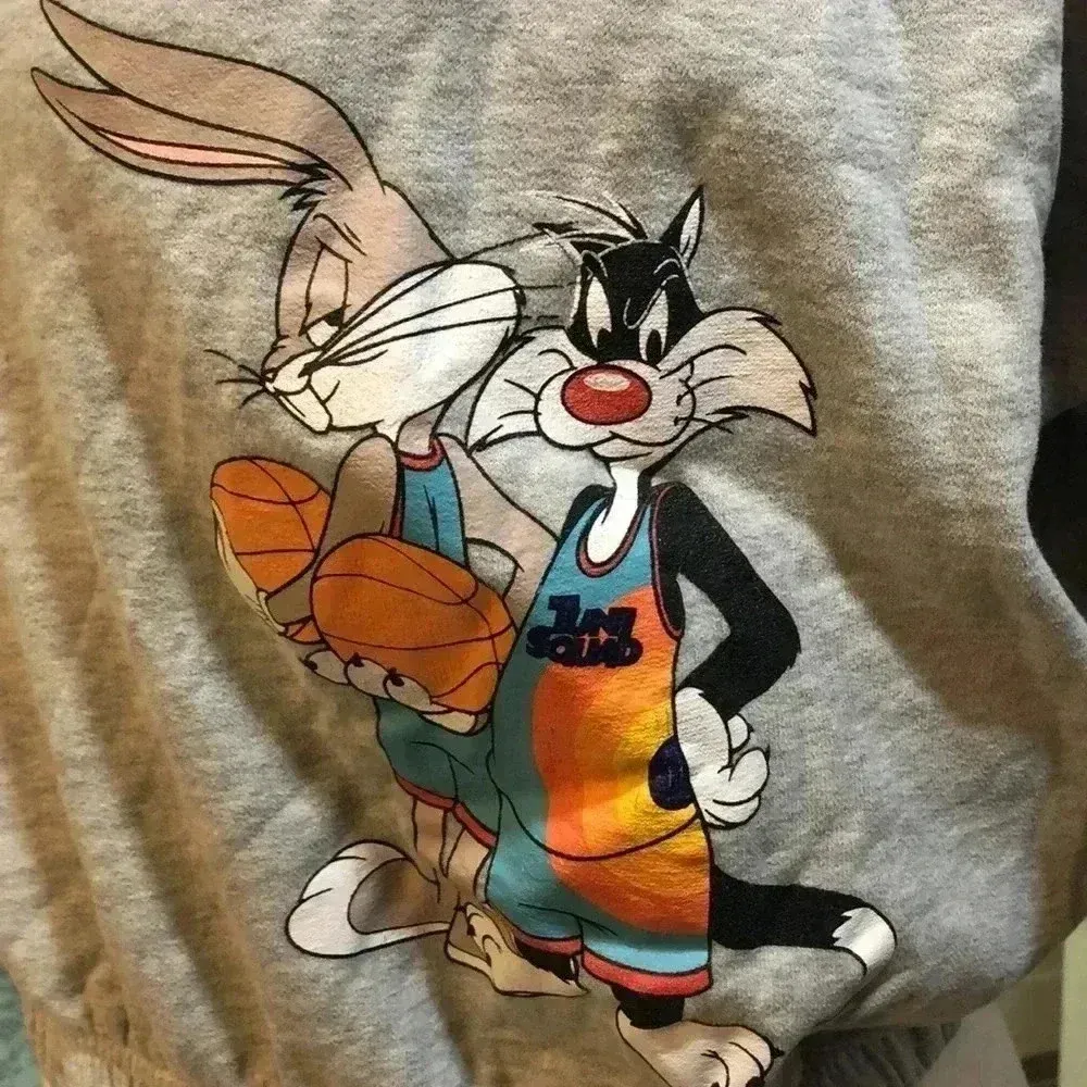 Space Jam X Looney Tunes Graphic Crop Top Gray - Image 3