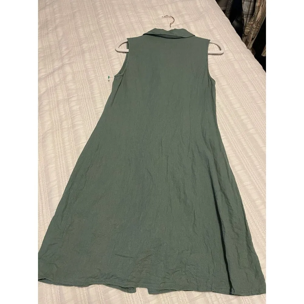 ModCloth Solid Green Linen Viscose Sz 2 Shift Dress Sleeveless Lightweight - Image 4
