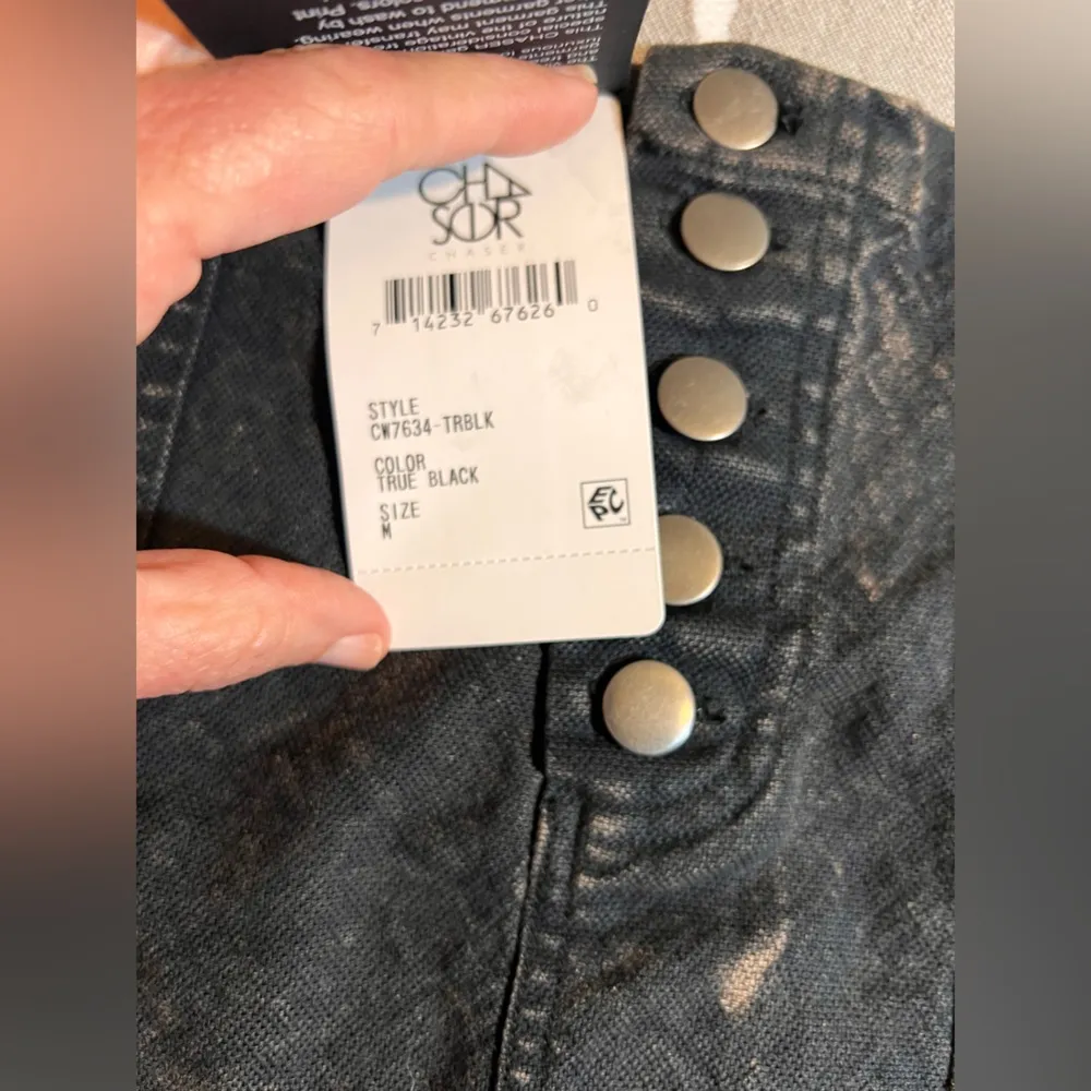 Chaser NWT Black Vintage Washed Denim Mini Skirt frayed hem button front casual - Image 6