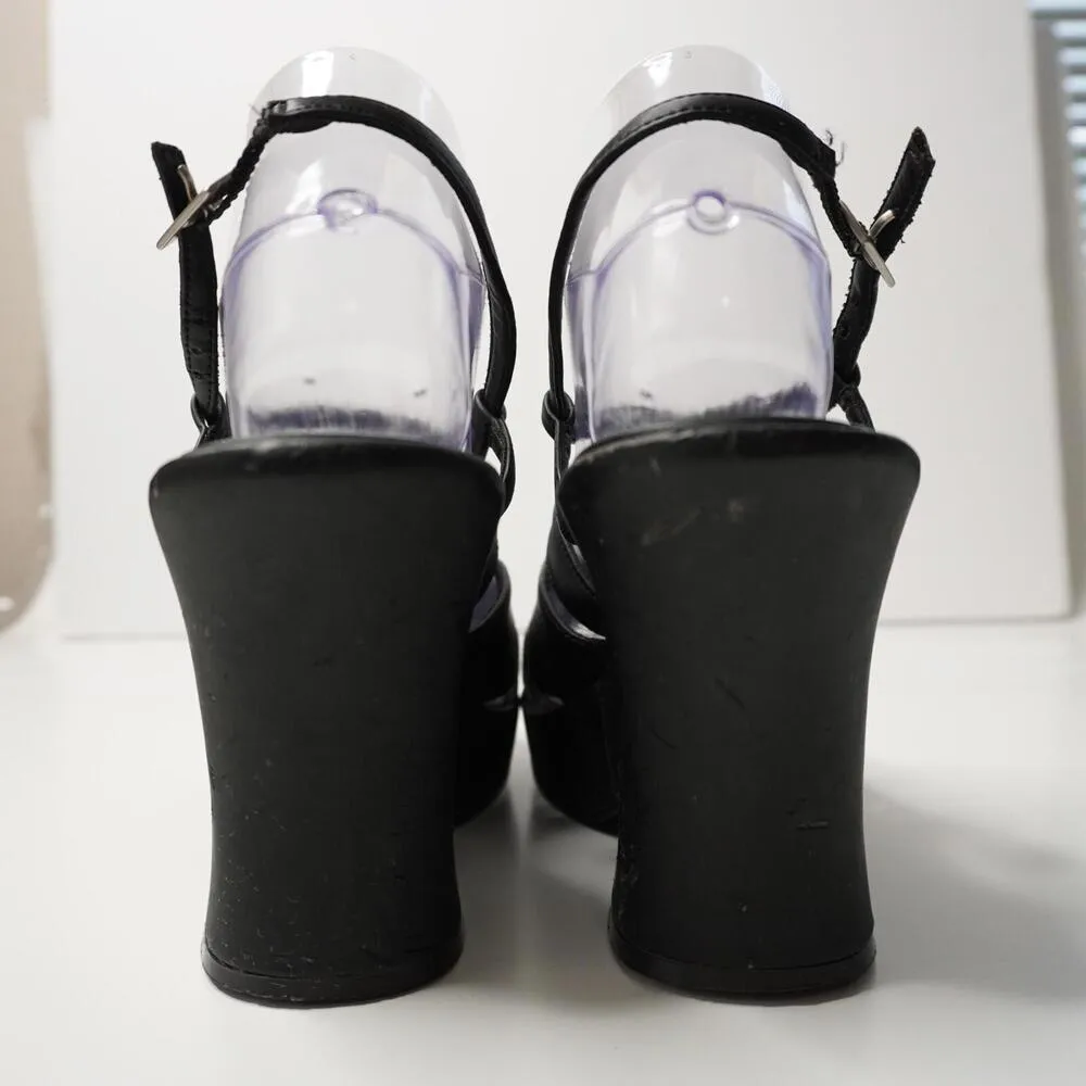 VTG 90s Black Block Heels Strappy Y2K Retro Shoes Sz 7 Vintage Prom Sandals SEE‎ - Image 3