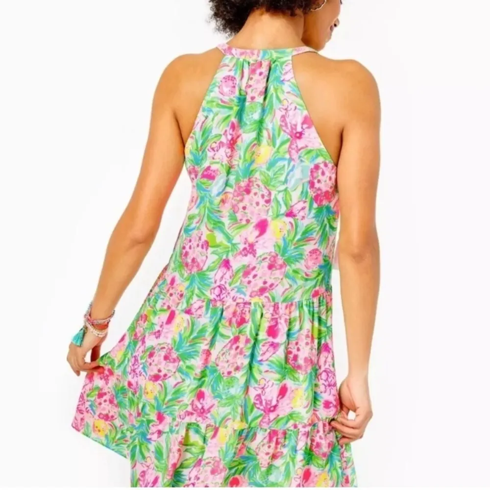 Lilly Pulitzer Caroline Lileeze bright pink and green halter swing dress. XS - Image 2