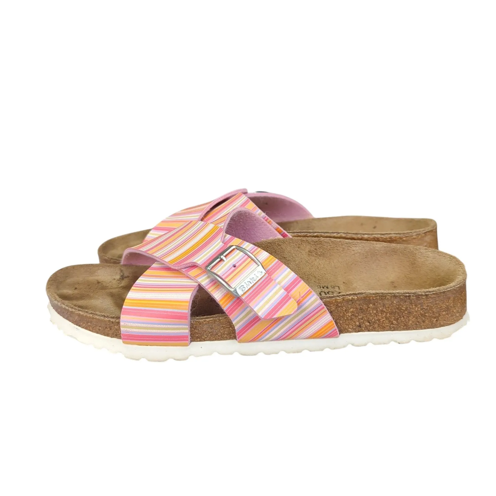 Birkis Birkenstock Santos X Strap‎ Striped Cross Adjustable Buckle Sandals 39 8 Pink Size 10 - Image 2