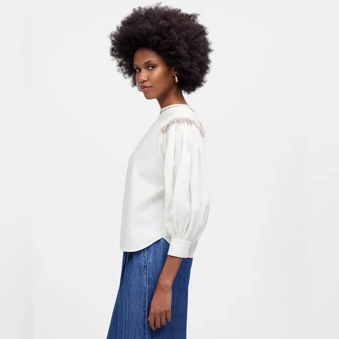 Madewell women’s Embroidered Poplin Balloon-Sleeve Top white Size S NWT - Image 2