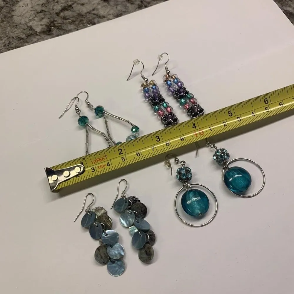 Lot Of 4 Costume Earrings Pierced Dangle Mostly Blue Variety Beaded Mix - Image 11