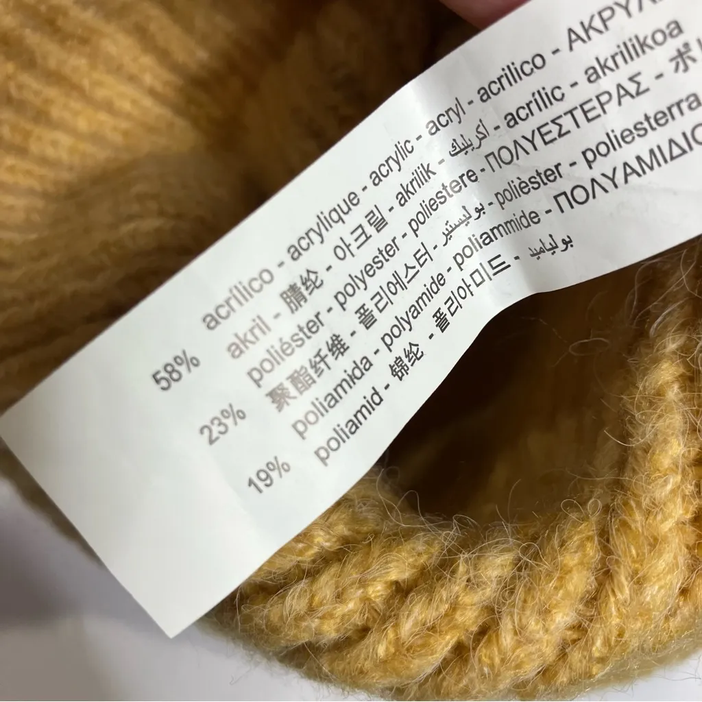 Zara knit beanie stocking hat casual trendy boho floppy yellow adult size medium - Image 6