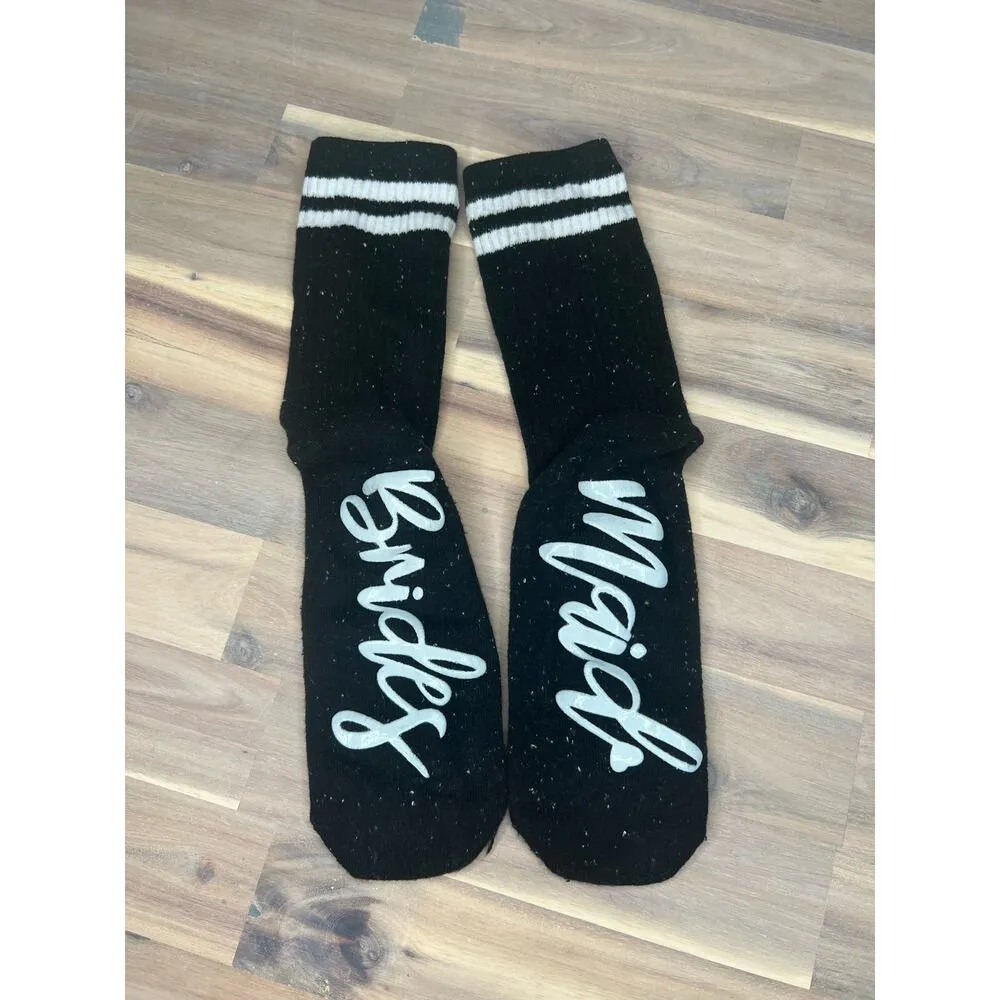 Black and White Bridesmaid Socks Wedding Gift Bachelorette Party Favor Grip Sock - Image 2