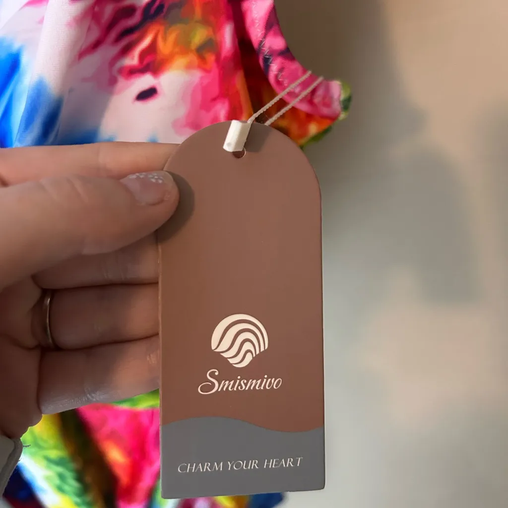 NWT Smismivo Tummy Control 1 Piece Push Up Bathing Suit Size L Neon Swirl V - Image 4