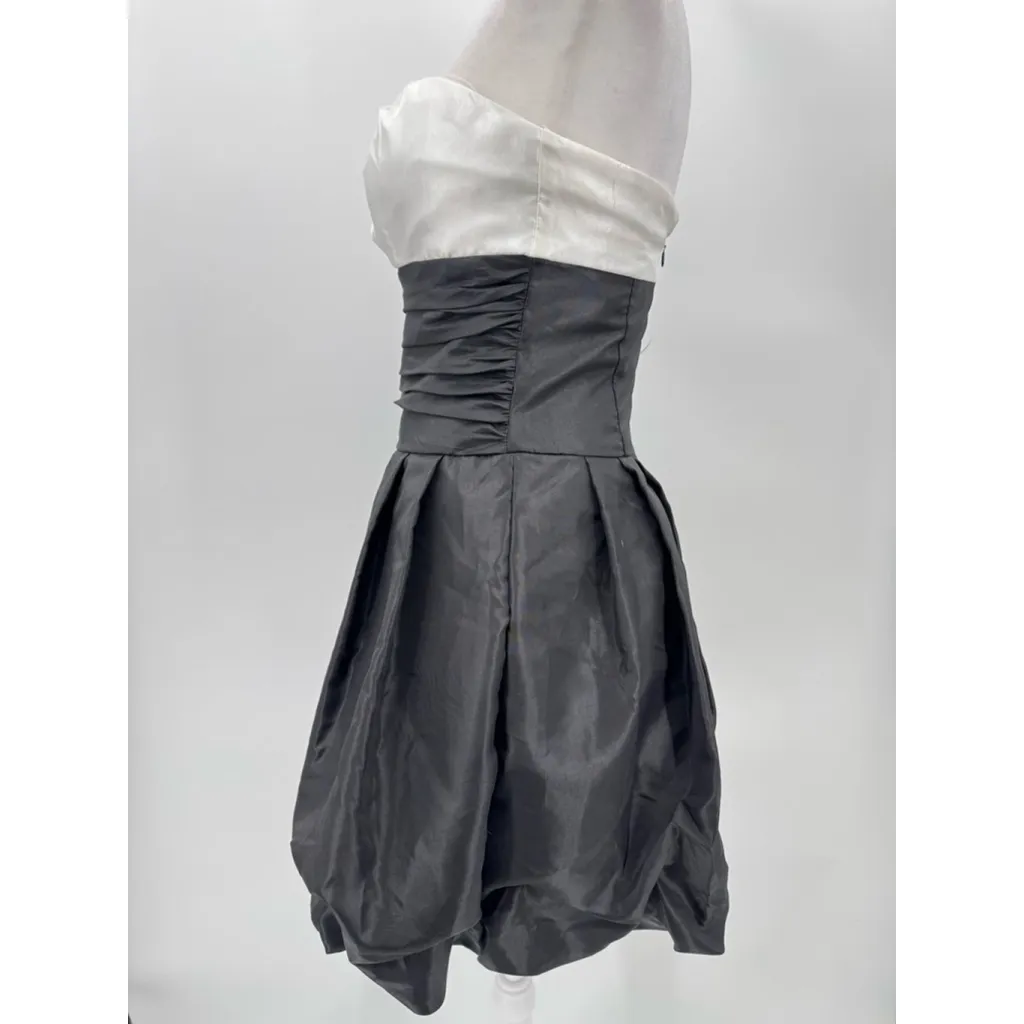 Vintage Black & White Strapless Bubble Skirt Formal Mini Dress Pleated Waist - Image 8