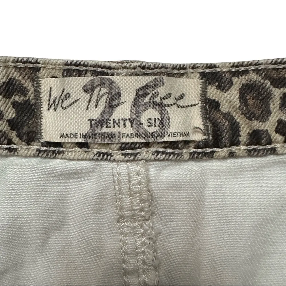 We The Free "Bailey" Cheetah Print Denim High Waist Mini Skirt with Fringe - Image 5