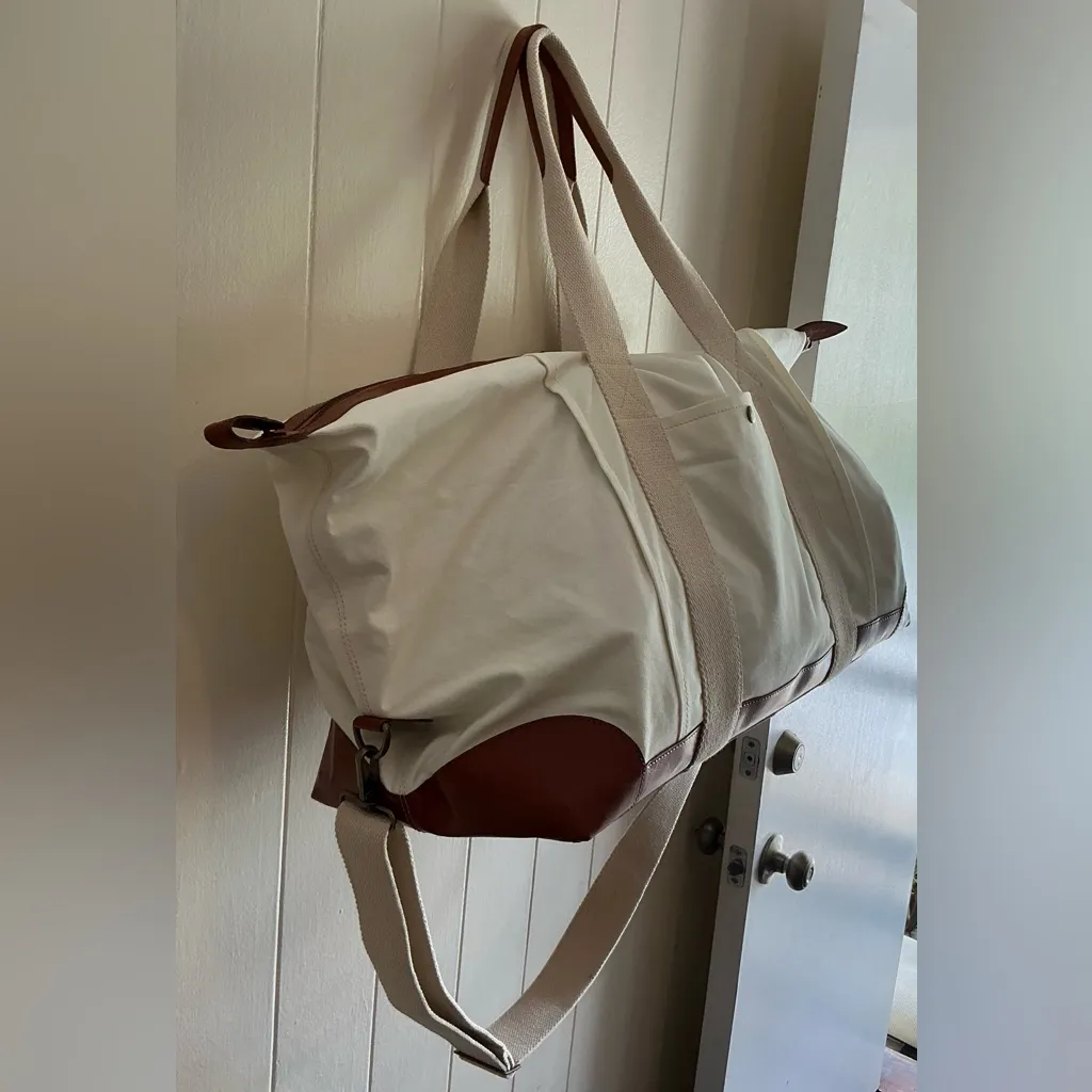 Rare Natural Color Mark and Graham XLarge Canvas and Leather Weekender Tote Bag Brown - Image 2